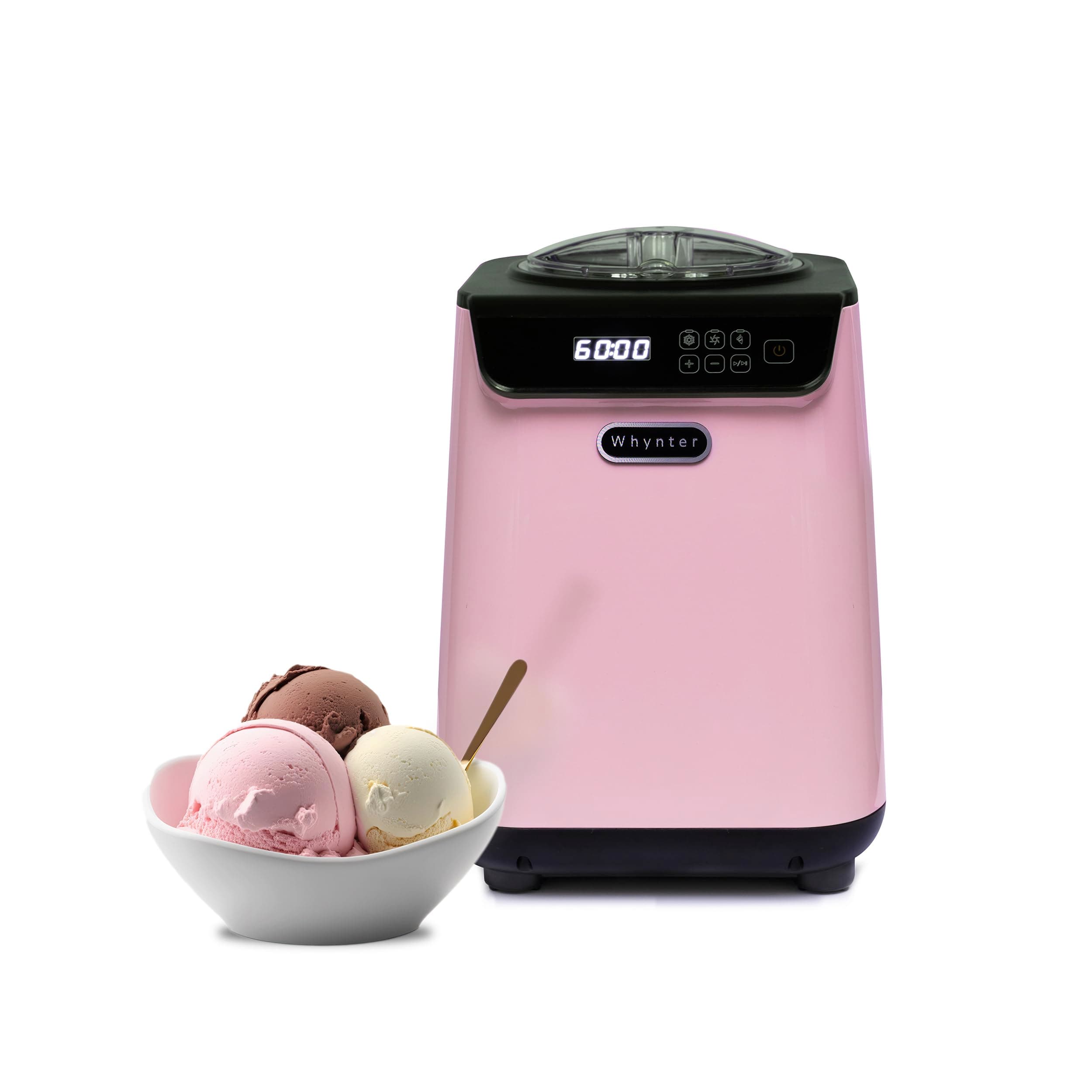 Ice Cream Maker Machine Automatic 1.28 Qt Upright with Built-in Compressor, LCD Digital Display & Timer, No Pre-Freezing, ICM-128BPS, Black/Pink