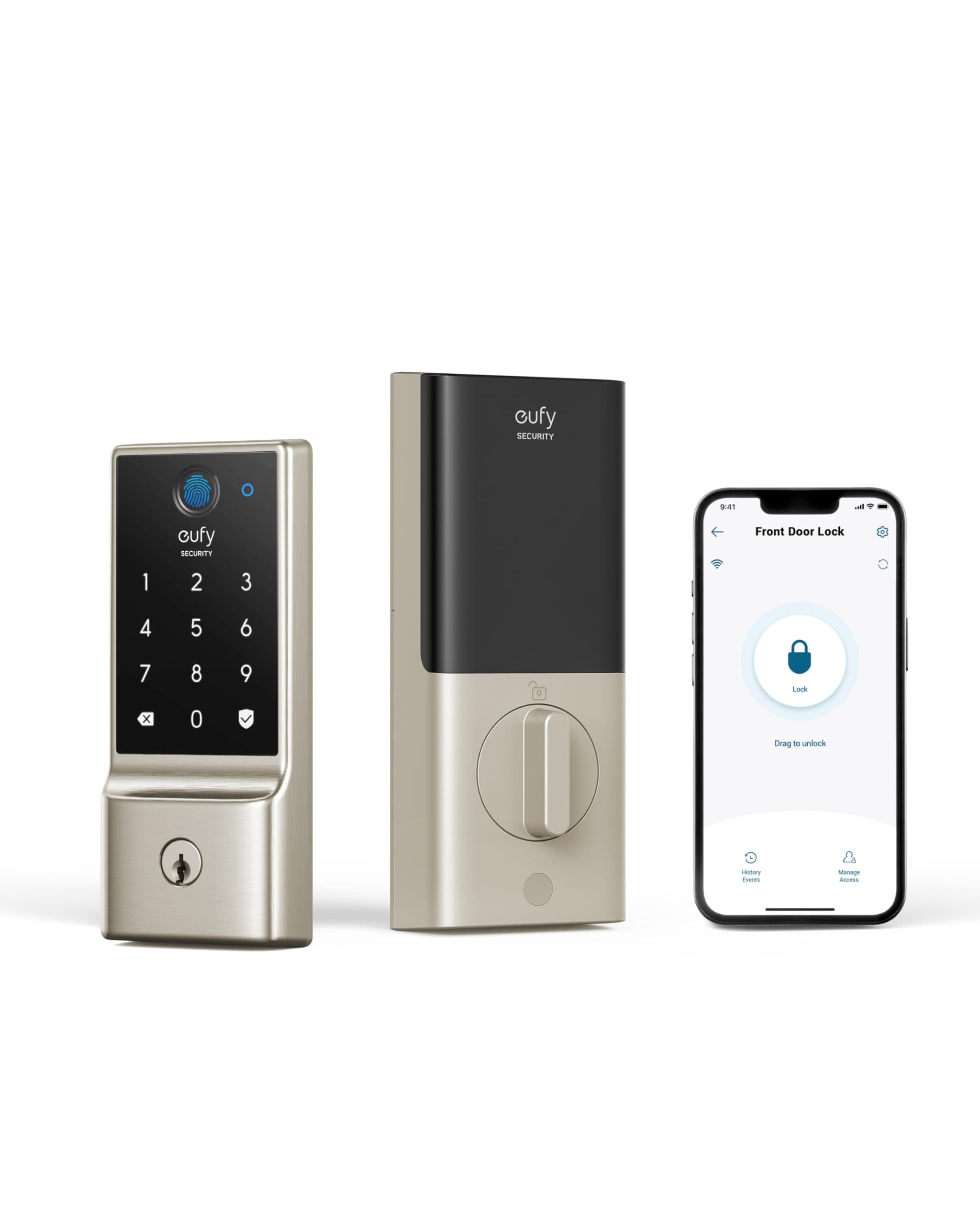 eufy Security Smart Lock C220, Fingerprint Keyless Entry Door Lock, Built-in Wi-Fi, App Remote Control, Front Door Smart Deadbolt, IP53 Waterproof, 8-Months Battery, Nickel