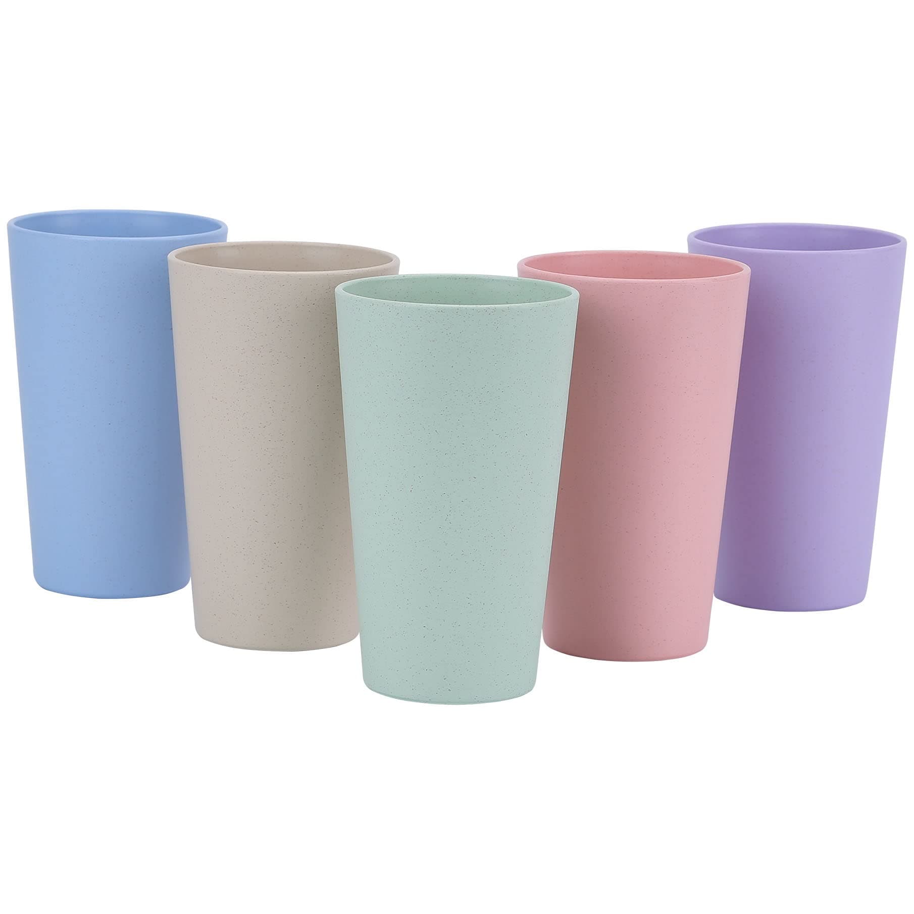 LuckyZone Wheat Straw Unbreakable Cup | 20 oz Reusable Water Drinking Glasses Sets of 5 | Lightweight Tumbler for Kitchen Outdoor | Dishwasher Safe, BPA Free and Eco friendly (20 oz, 5 Color_A)