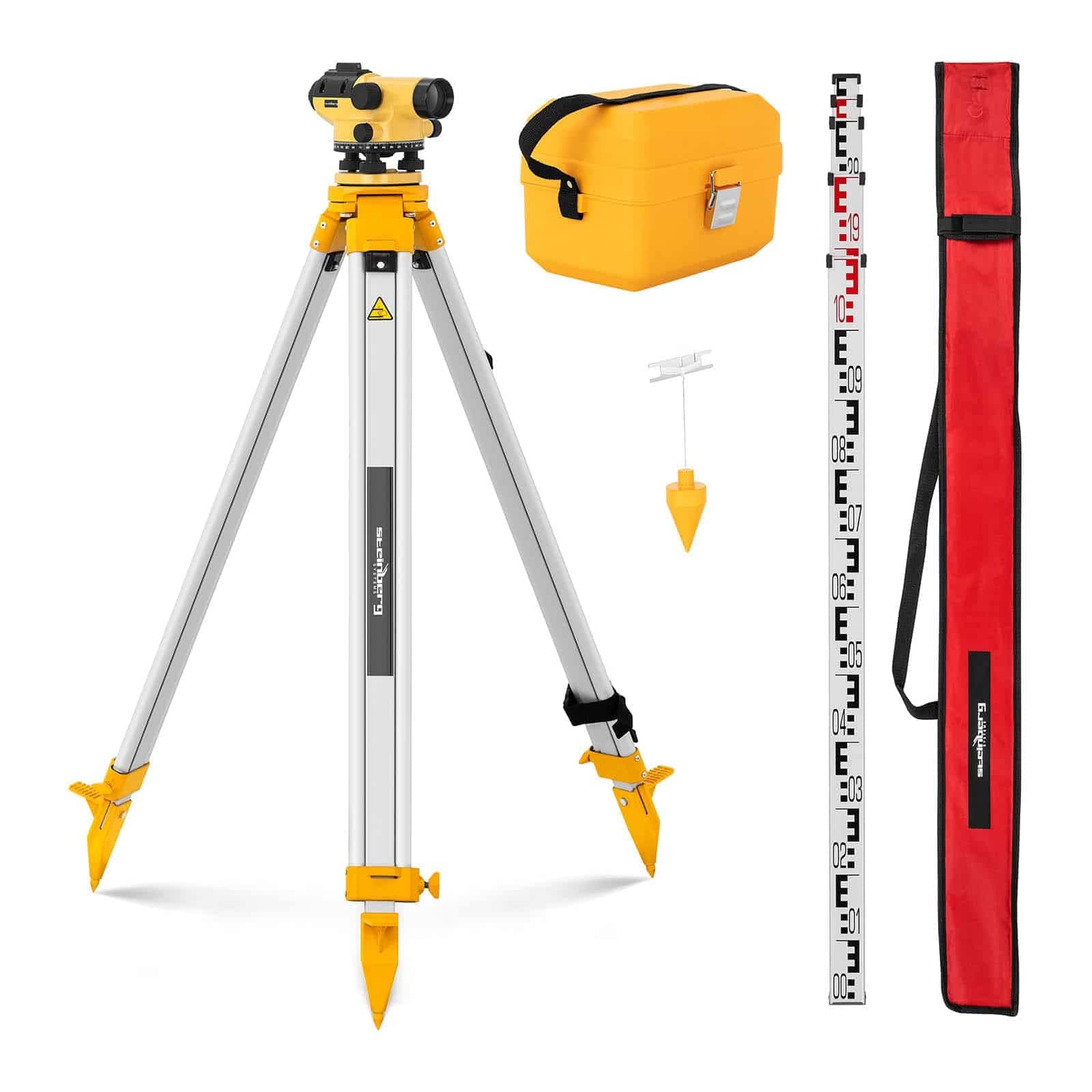 Steinberg Systems Automatic Level Dumpy Level Surveyor's Level + Tripod Level Staff 32x/38mm SBS-LIS-32/38 (Magnetic Compensator, Min. Focusing Distance 0.3m)