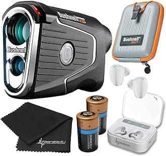 Bushnell PRO X3 / Pro X3+ (Plus) Advanced Laser Golf Rangefinder with Included Carrying Case, Carabiner, Lens Cloth, and Selected Wearable4U Bundle