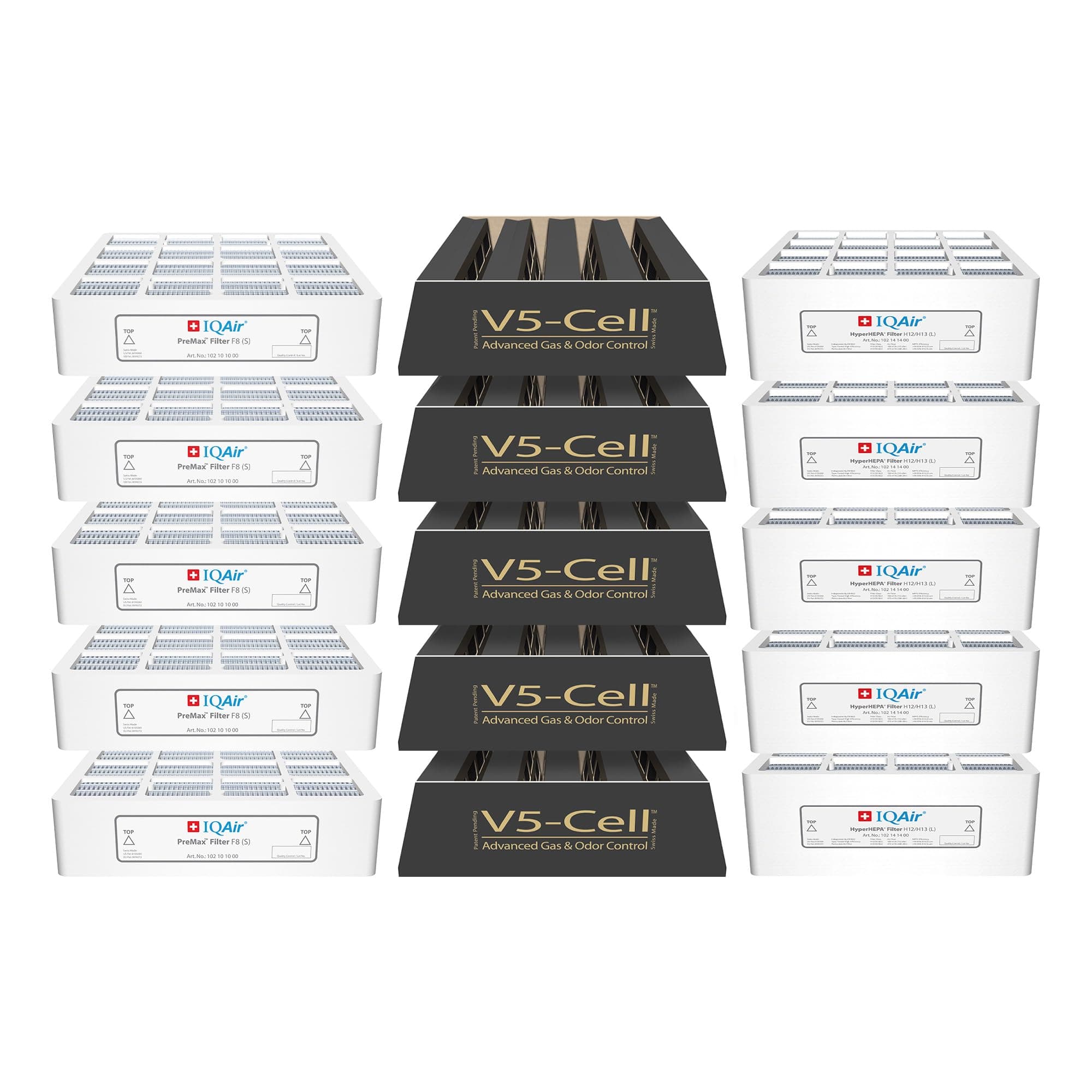 IQAir 3-in-1 Filter Bundle 5 Pack - Genuine Replacement Filters for HealthPro Plus - PreMax Pre-Filter - V5 Cell Gas & Odor Filter - Patented HyperHEPA Filter - Swiss Made Filters for Air Purifiers