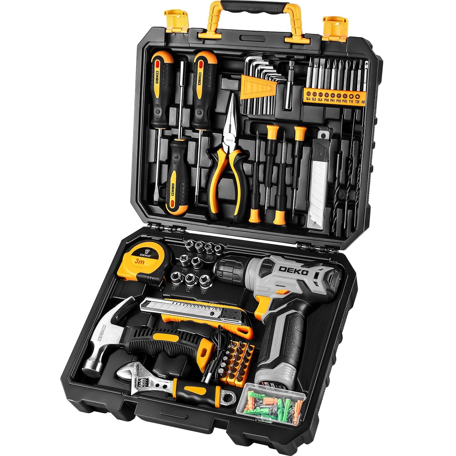 DEKOPRO Tool Set:Tool Kit with 8V Cordless Drill,Tool Box with Drill,Hand Drill Set for Men & Women,Home Tool Kits for House Repair,Handyman,DIY 126 Piece