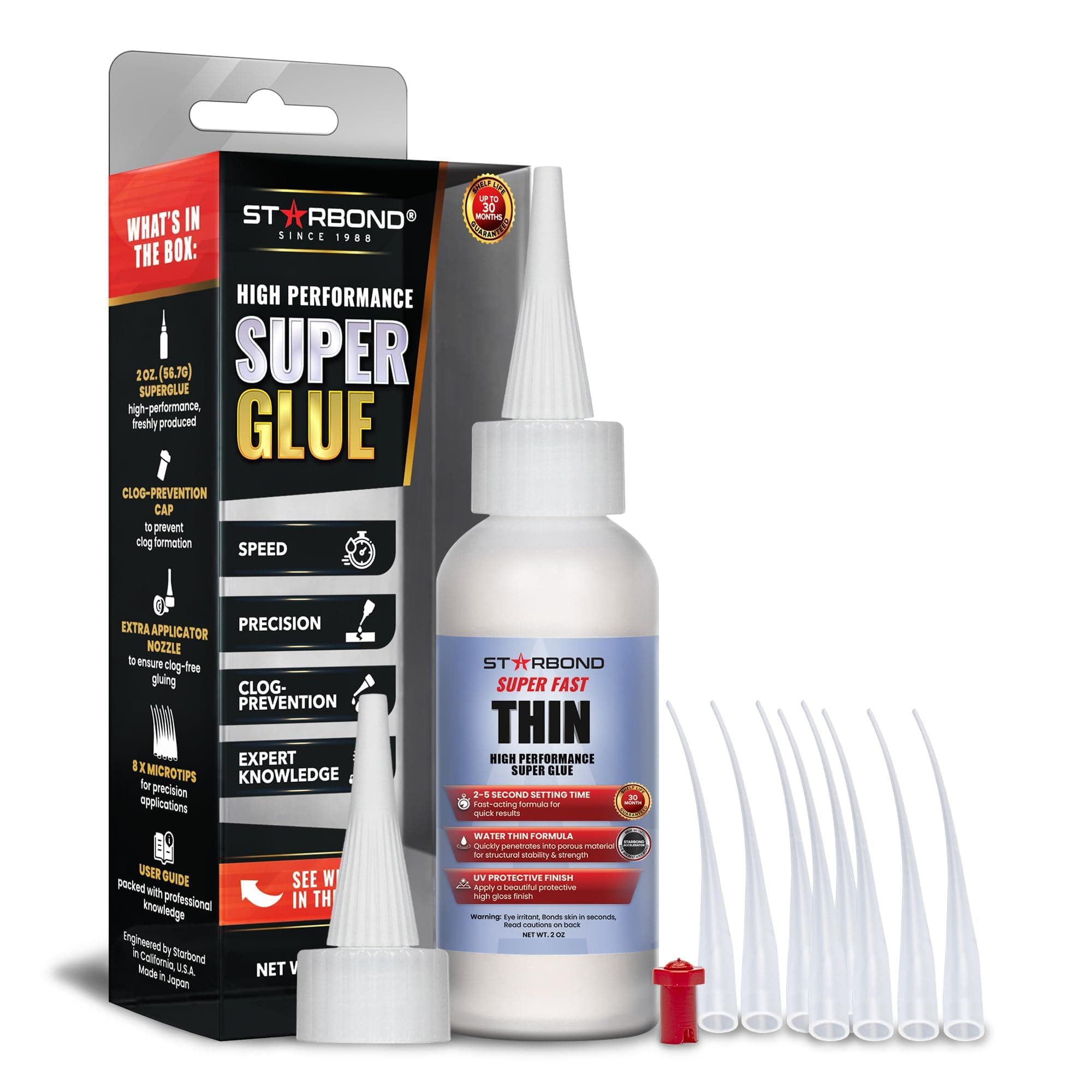 EM-02 Super Fast Thin, PREMIUM CA - Super Glue plus Extra Cap and Microtips, 2 oz.