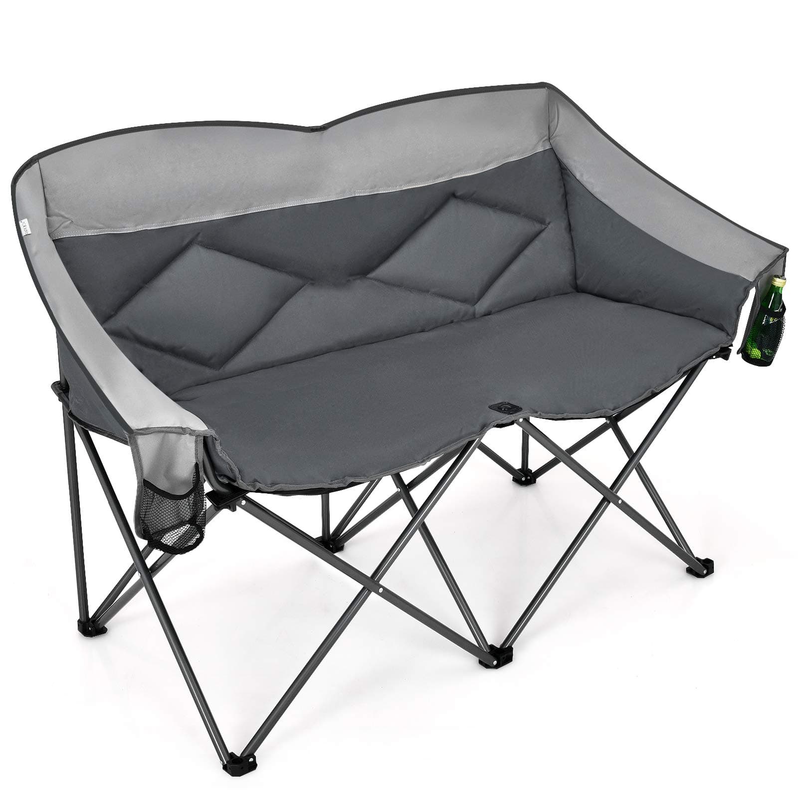 GoplusLoveseat Camping Chair, Double Folding Chair for Adults Couples w/Storage Bags & Padded High Backrest, Oversize Camp Seat for Fishing Picnic (Grey)