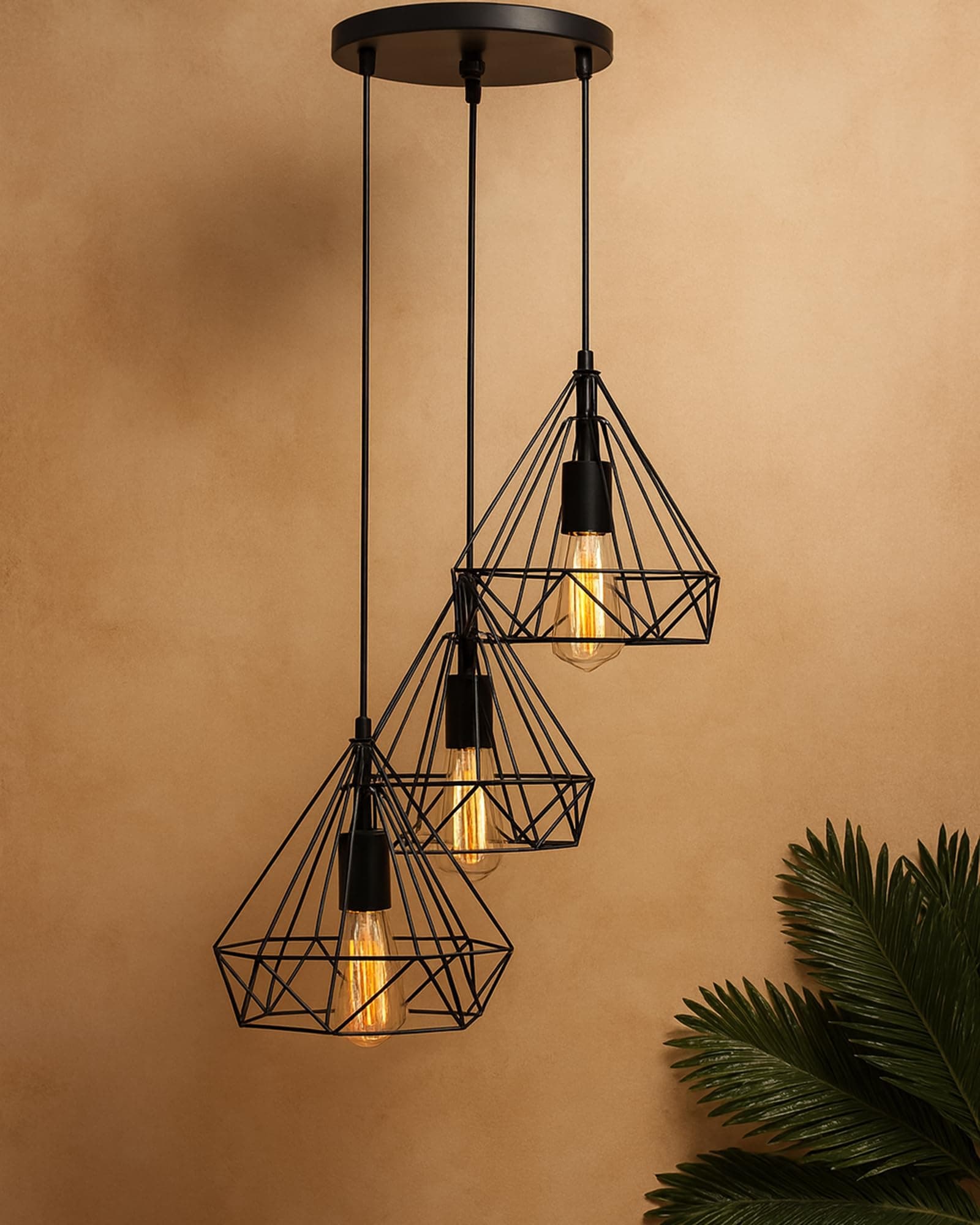 Hanging Light Diamond Cluster-Modern Ceiling Pendant Light for Home Decoration, Living Room,Bedroom, and Dining Room, Stylish Chandelier, Contemporary Interior Design, Pack of 1, (Black)