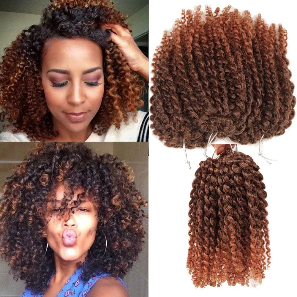 Crochet Hair Short Style Kinky Curly Ombre Color 8Inch 3 little pcs/pack 60roots 110gram Afro Marley Kinky Twist Hair Synthetic Crochet Braids Hair For Black Woman (1B/30)