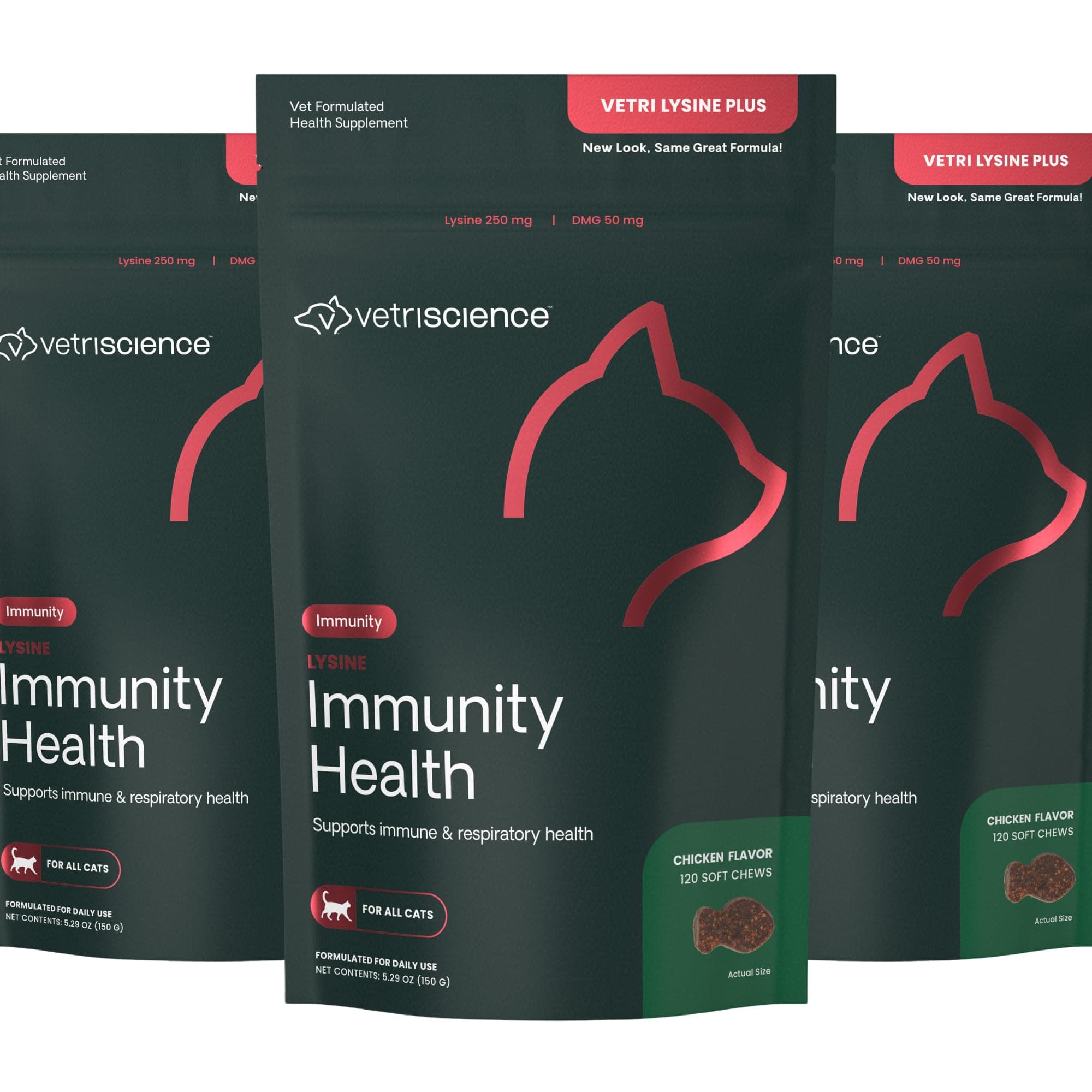 Lysine Immunity Health Chews, 250 mg Lysine Plus Immune Supplement for Cats and Kittens with Allergies, Sneezing, Runny Nose and Watery Eyes, Chicken, 3 Pack