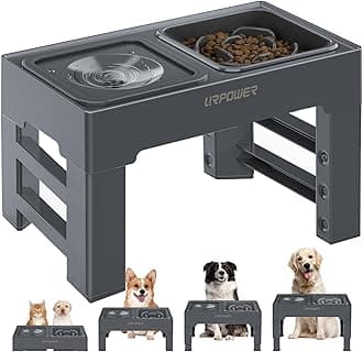 2-in-1 Elevated Slow Feeder with No Spill Dog Water Bowl 4 Height Adjustable Raised Bowl Stand for Small to Large Dogs, Cats & Pets
