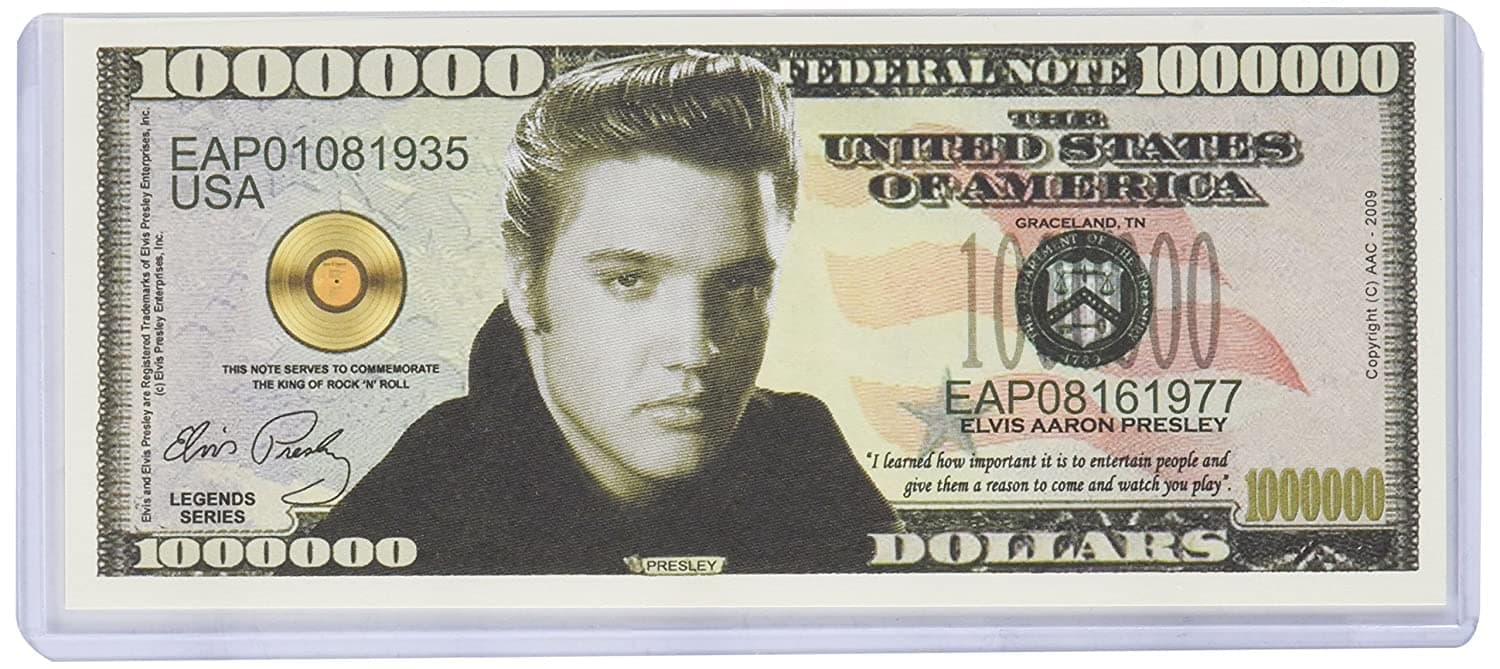 Elvis Presley Million Dollar Bill with Bill Protector