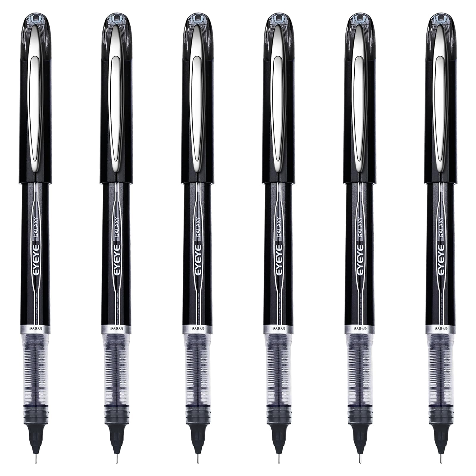 EYEYE Black Pen Roller Ball Needle Tip 0.5mm Quick Dry, 6 Pack Liquid Ink Rollerball Pens Extra Fine Point Smooth Writing Pens for Journaling, Note Taking, Office, School Supplies