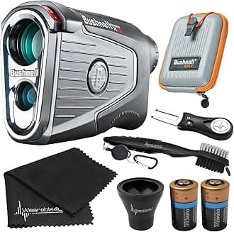 Bushnell PRO X3 / Pro X3+ (Plus) Advanced Laser Golf Rangefinder with Included Carrying Case, Carabiner, Lens Cloth, and Selected Wearable4U Bundle