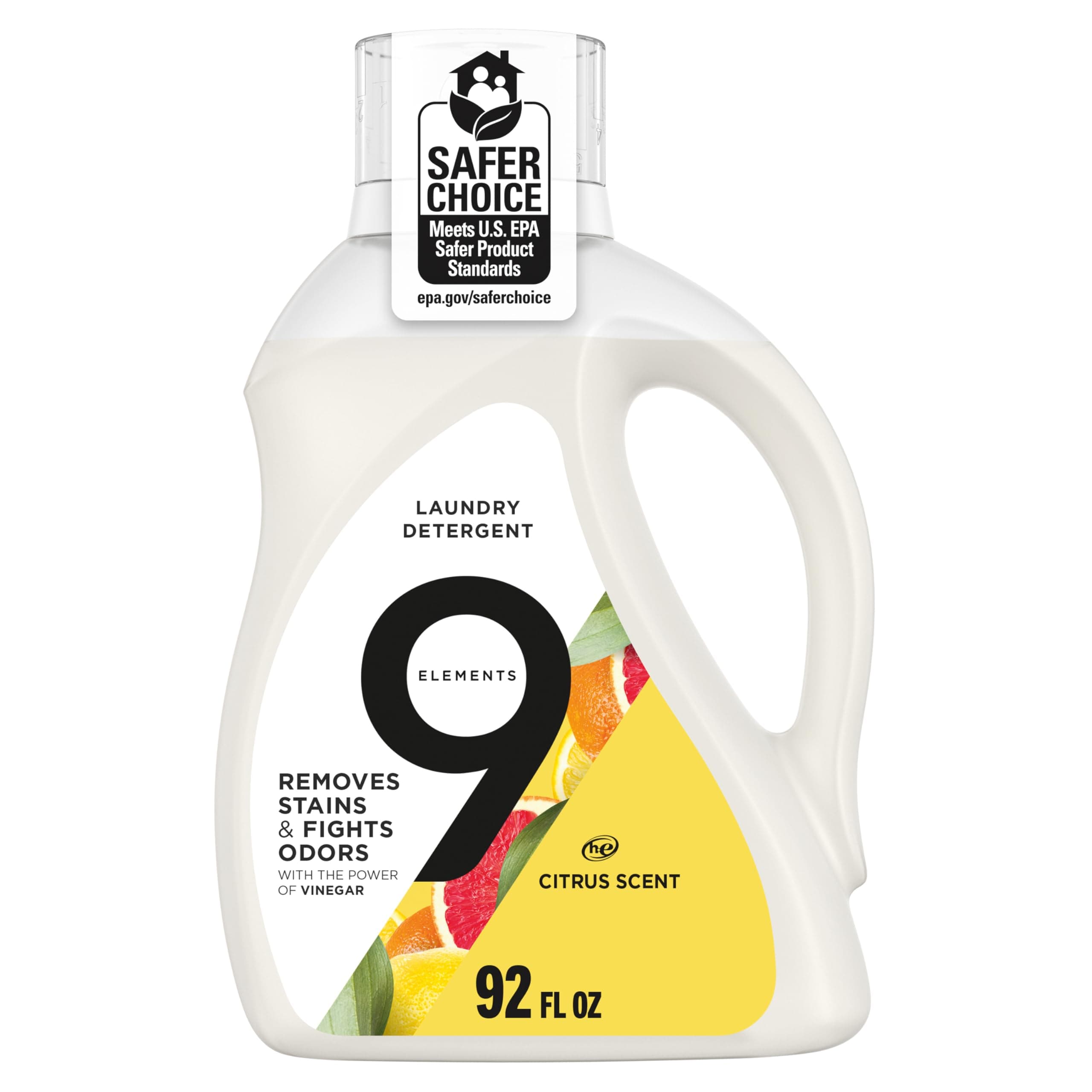 9 Elements Liquid Laundry Detergent, Citrus Scent, Vinegar Powered, 92 fl oz, 1 count