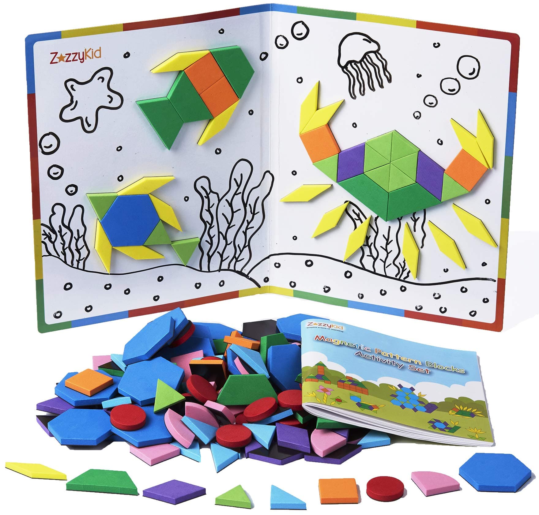 Kids Magnetic Pattern Blocks Set: 216 PCS Geometric Shape Puzzles Tangram - STEM