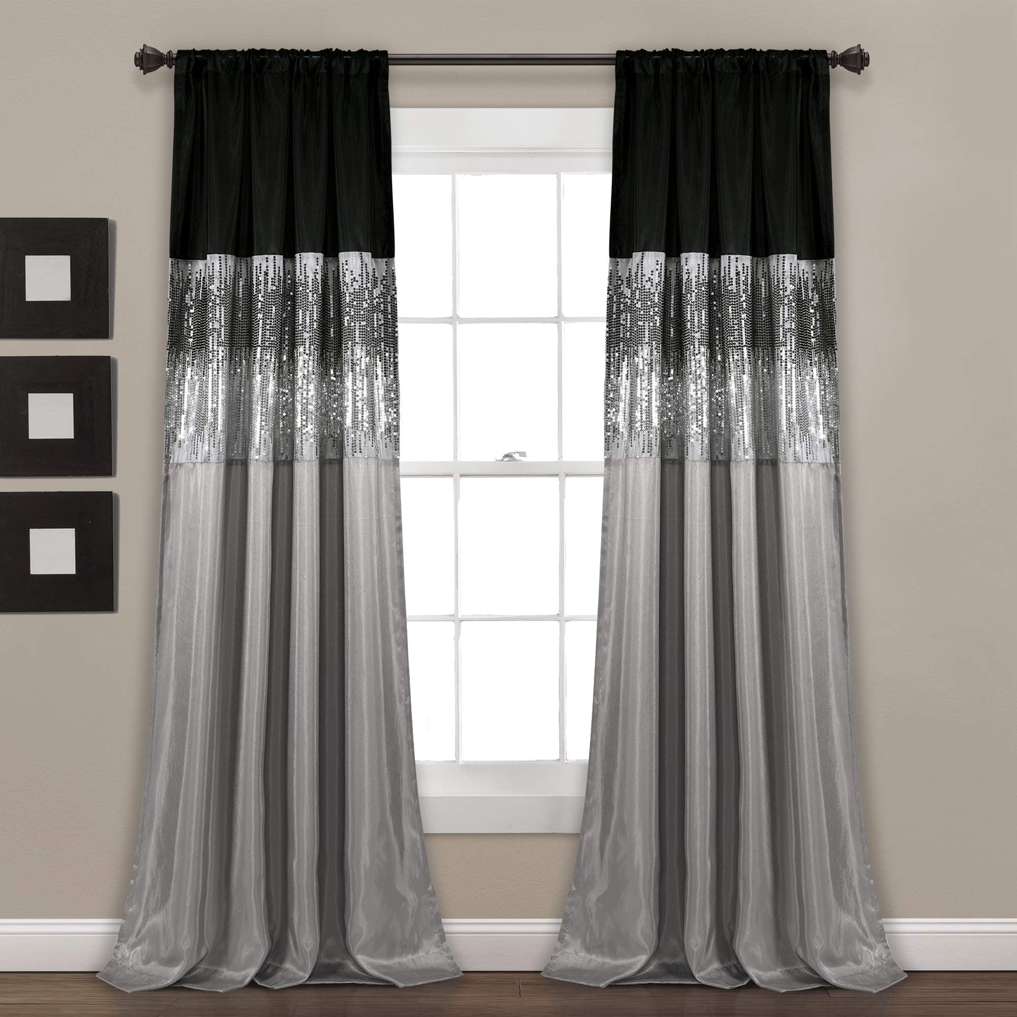 Night Sky Window Curtain Single Panel, Faux Silk Polyester, Silver and Black, 42" W x 84" L (Pack of 1)
