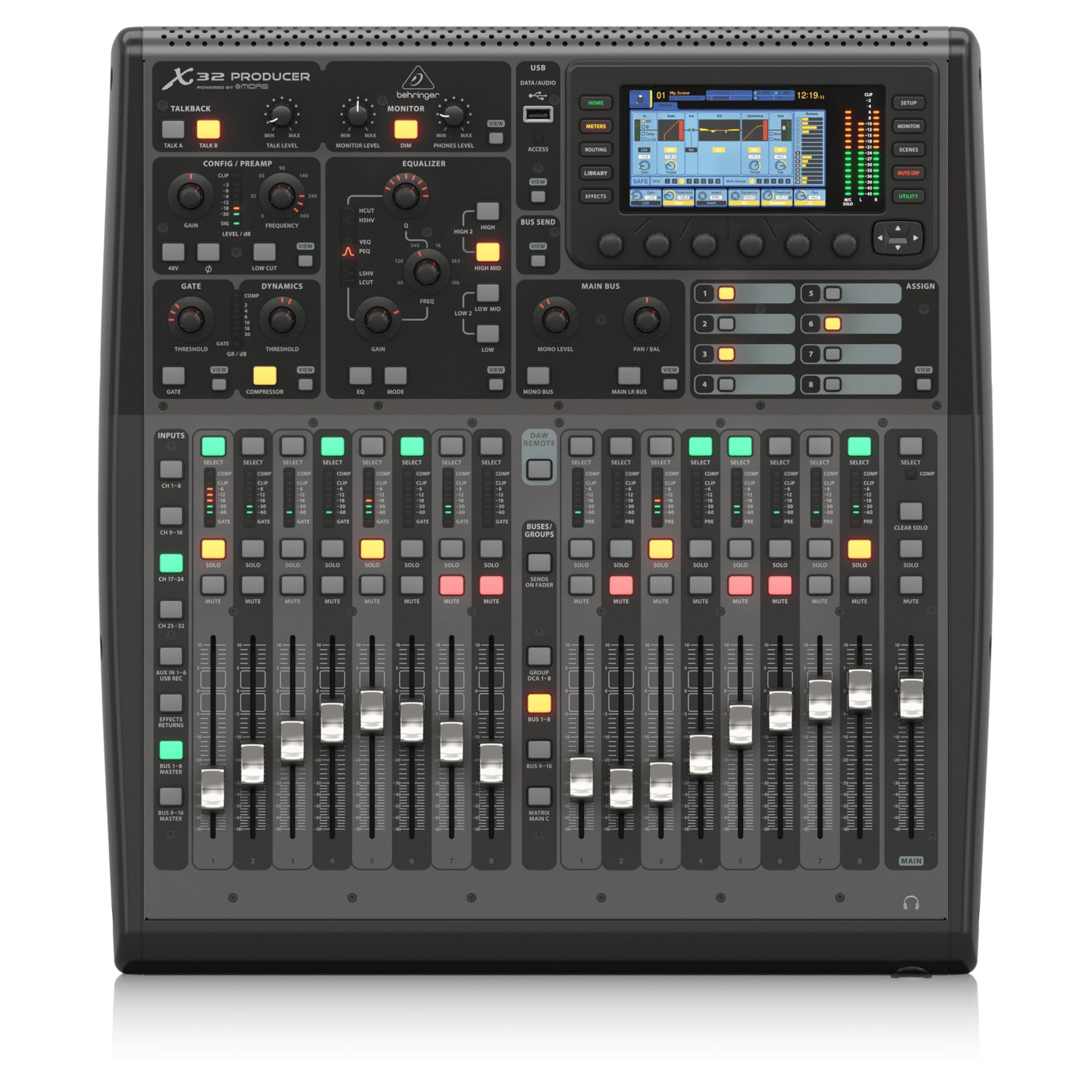 X32 PRODUCER Rack-Mount Digital Mixing Console, 40-Input/25-Bus, 16 Midas-Designed Mic Preamps, 17 Motorized Faders, 32x32 USB Audio Interface, Touring Road Case