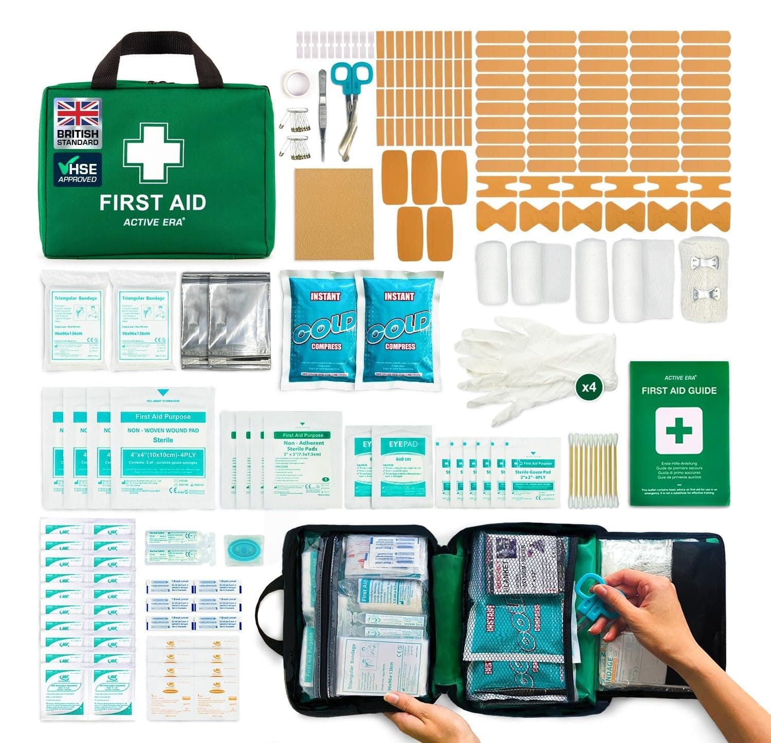220 Piece Premium First Aid Kit Bag - Includes Eyewash, 2 x Cold (Ice) Packs and Emergency Blanket for Home, Office, Car, Caravan, Workplace, Travel and Sports