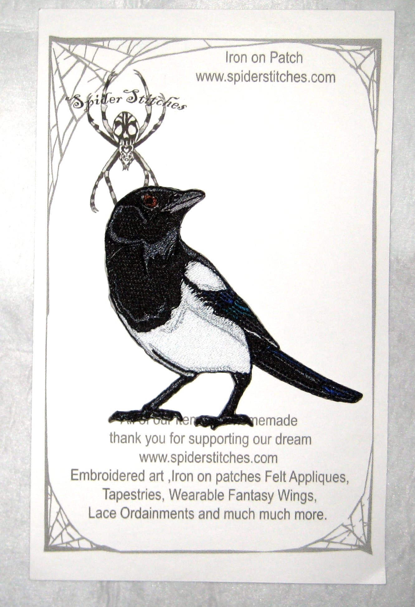 Black Billed Magpie Bird Iron on Patch