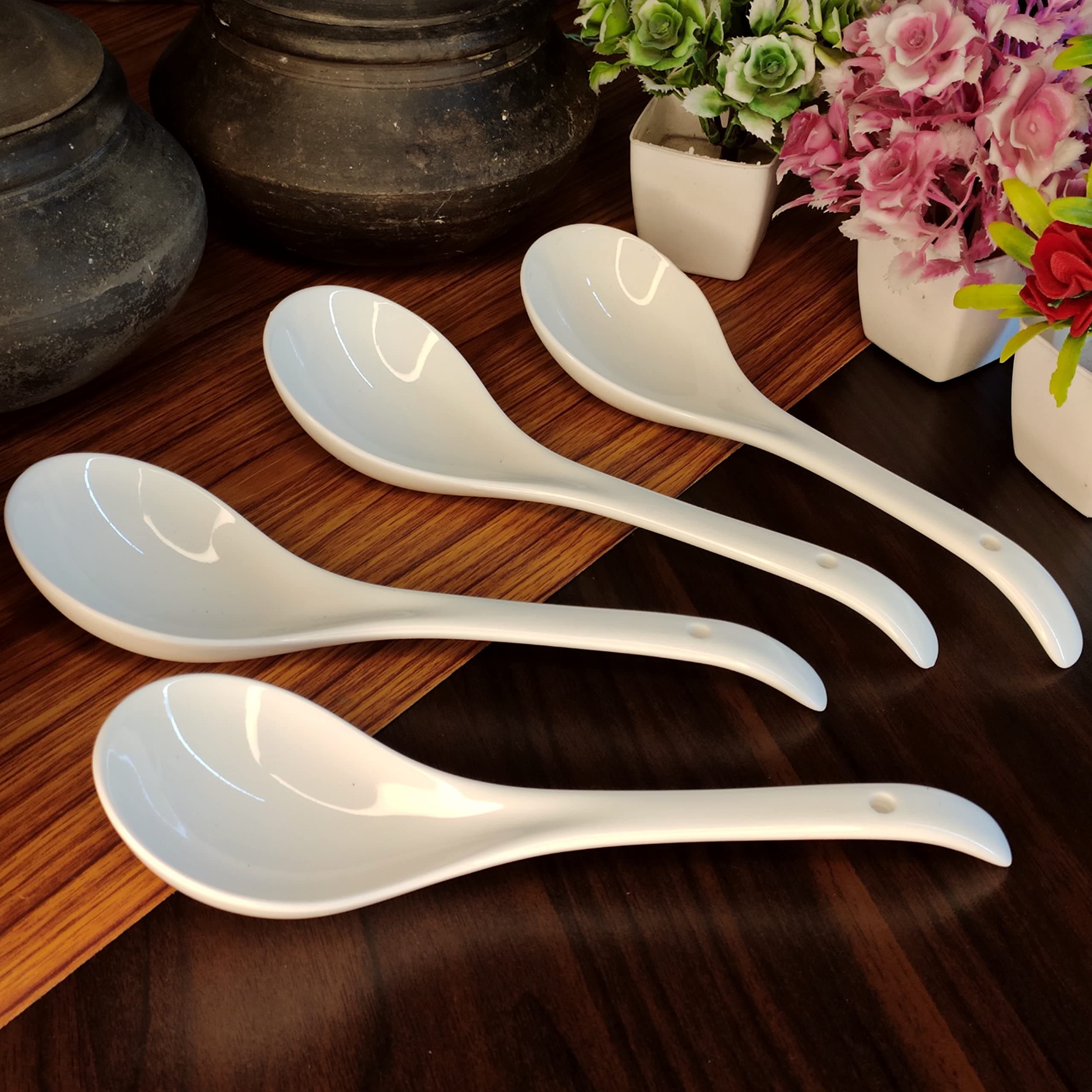 Serving Spoon, Ceramic Serving Spoon Set of 4 Long Handled Serving Spoons Ceramic Tableware Set of 4 Piece Serving Spoons ,25 Cm