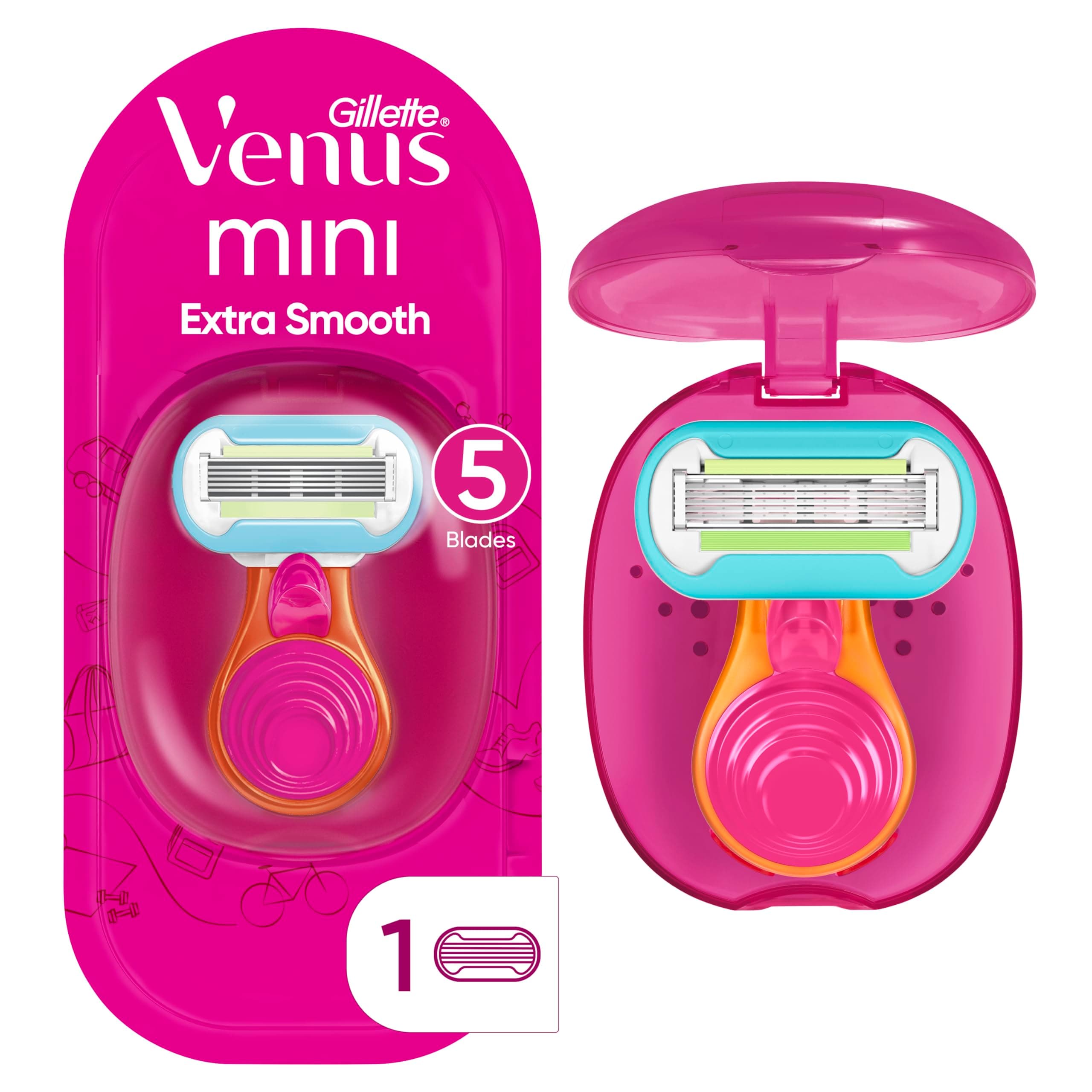 Gillette Venus Extra Smooth Travel Razor Kit for Women, Mini Handle + Refill + Case