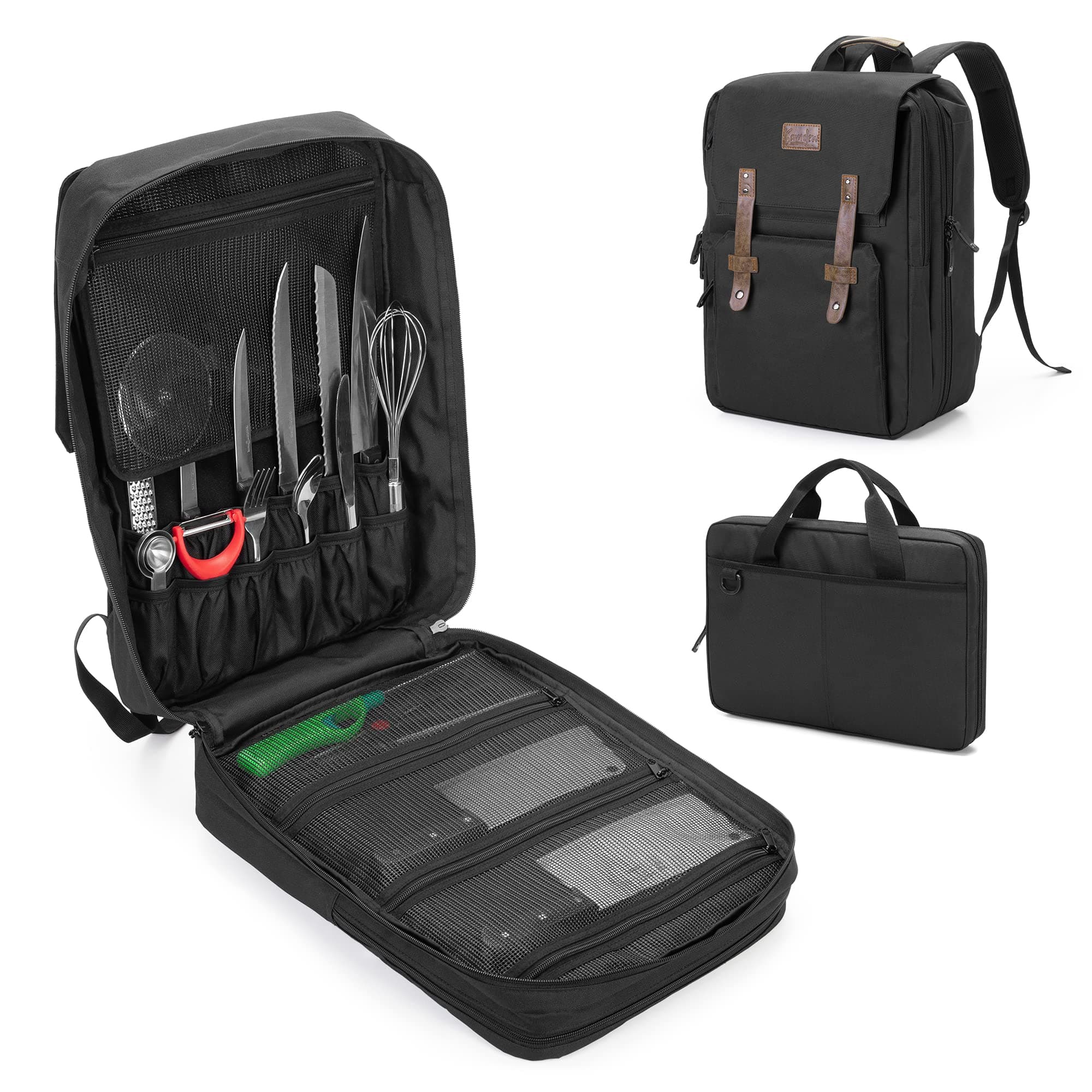 samdew Large Chef Backpack & Knife Bag, Knife Backpack and Chef Bag with Lock Hole, Knife Carrier Chef Utensil Case with Multiple Pockets & Slots for Kitchenware, Patent Design (Knife Not Included)