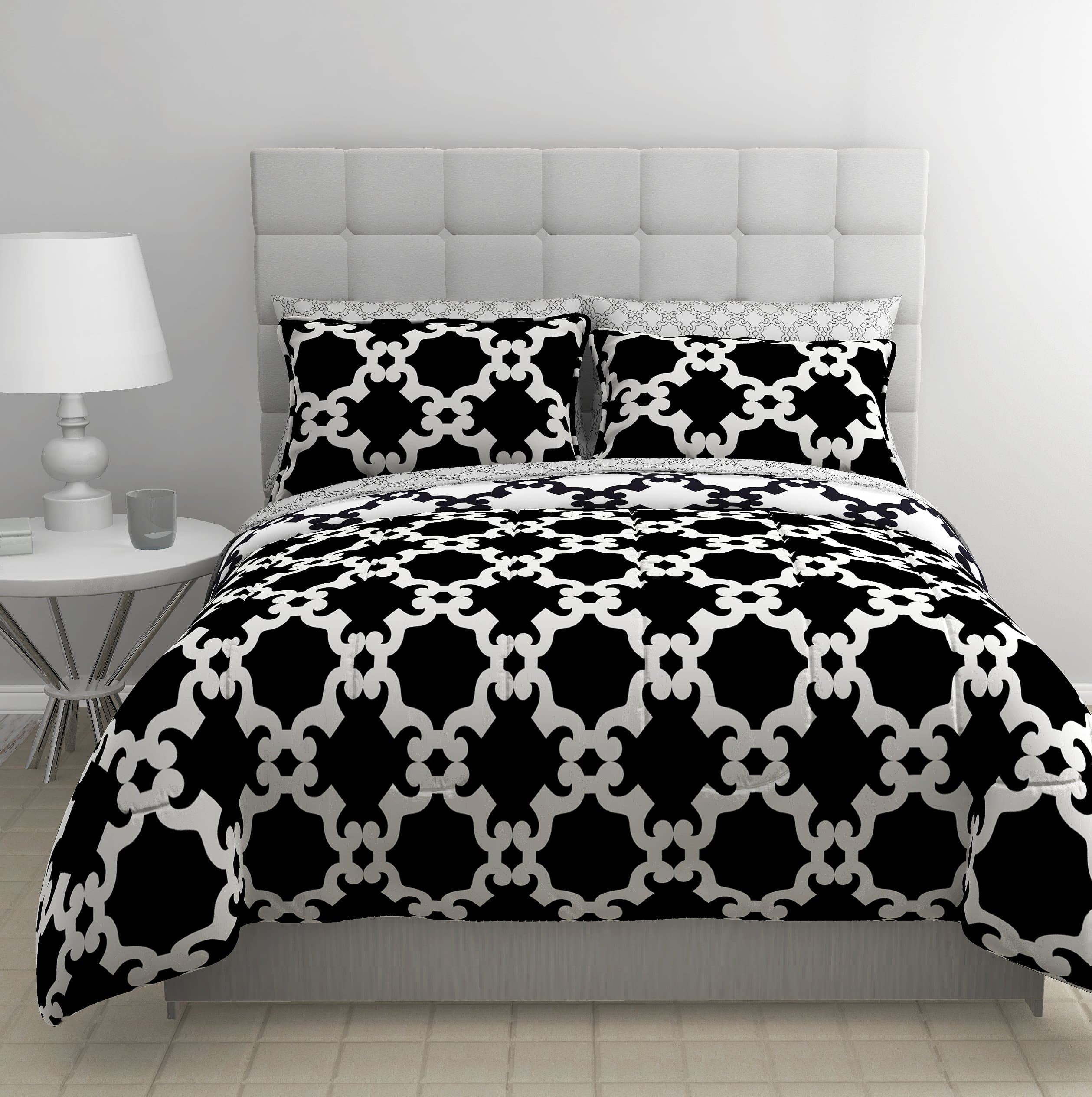 Chain Link Reverse Bed-in-a-Bag Comforter Set, Twin, Black/White