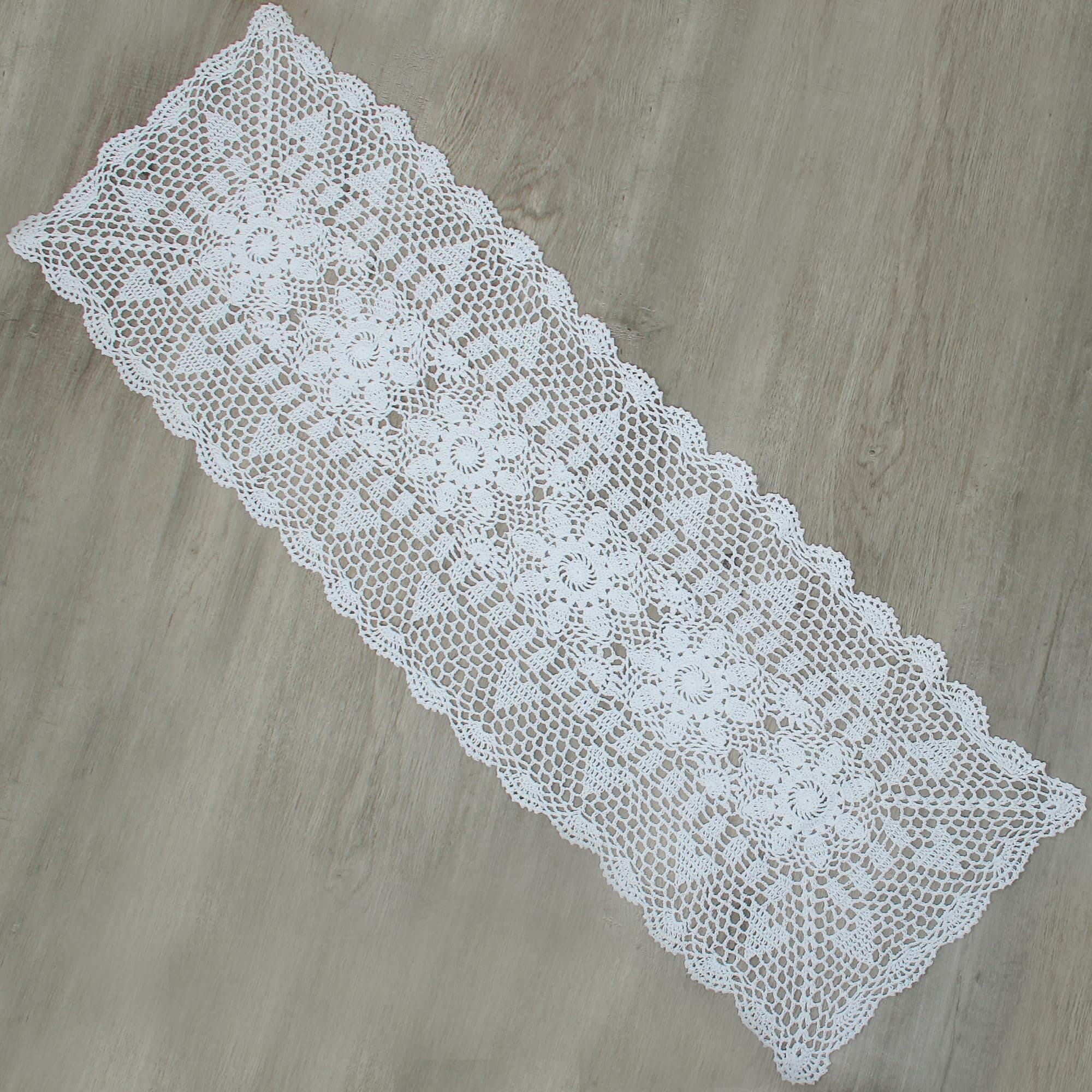 kilofly Handmade Crochet Lace Rectangular Table Runner 15 x 36 Inch, White